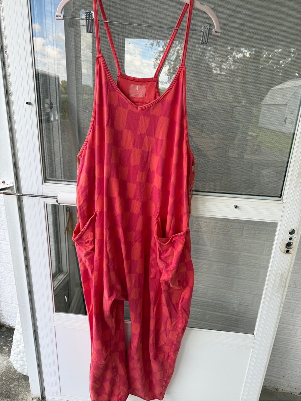 Women's free people Red/orange checkered Jumpsuit with Pockets